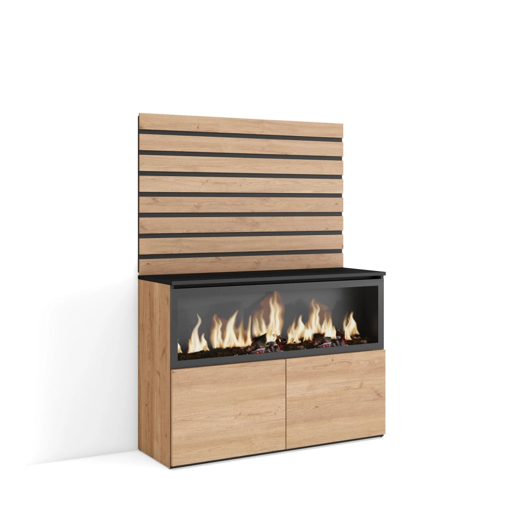 Credenza, 107x35x145cm, Camera da letto, Camino elettrico XXL, colore Rovere RF3418