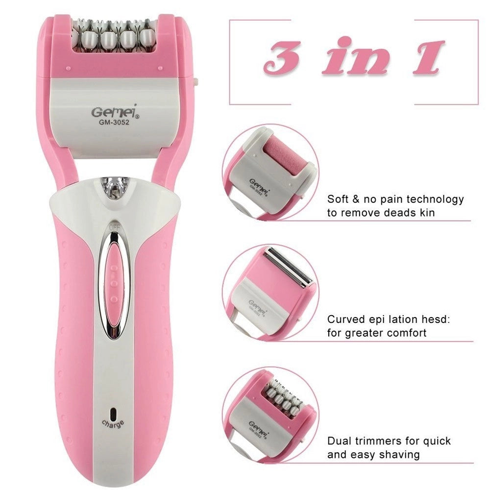 Trade Shop - Epilatore Rasoio Elettrico Ricaricabile 3in1 Donna Corpo Pedicure Lima Gm-3052 -