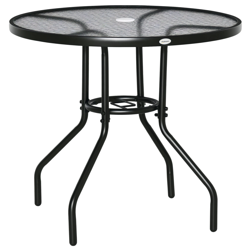 Tavolino da giardino con ombrellone e piano in vetro temperato ¨C zephmum ¨C nero 80x72 cm