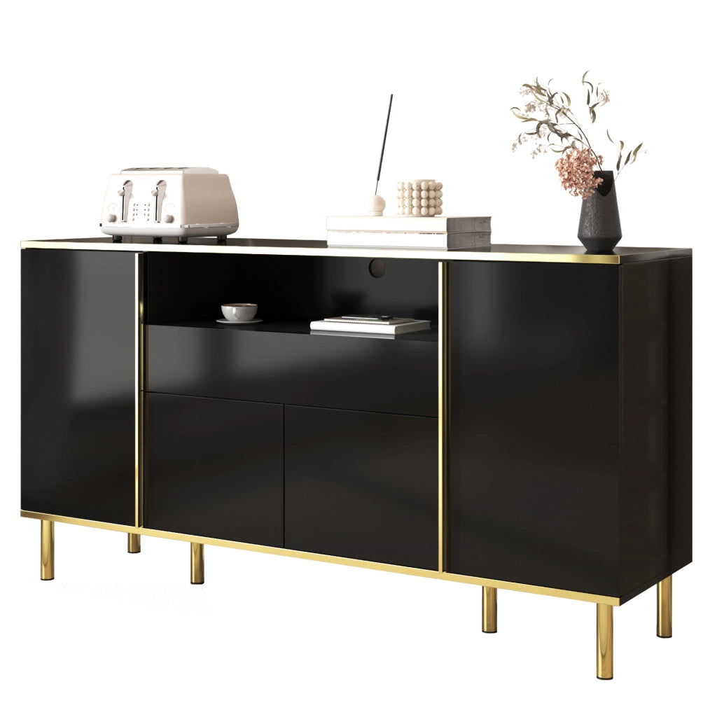 Sideboard nero lucido con 1 cassetto, 150x40x80 cm