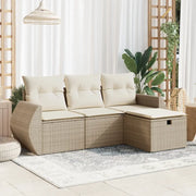 vidaXL Set Divano da Giardino 4 pz con Cuscini Beige in Polyrattan