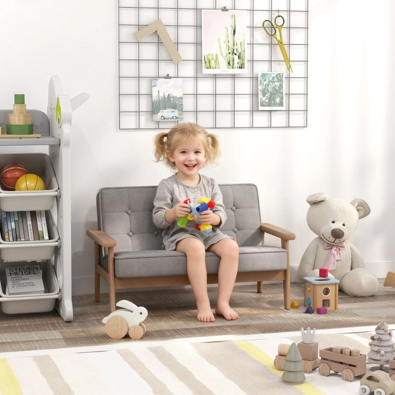 Poltrona/divano per bambini con struttura in legno, effetto velluto, imbottito, per bambini dai 3 ai 15 anni, grigio