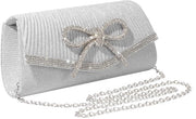 Borsa da sera con fascia di diamanti scintillanti e catena per donna, tacco alto con cinturino a spalla, colore nero e argento, per matrimoni e feste di gala.