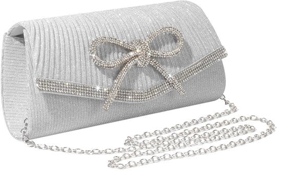 Borsa da sera con fascia di diamanti scintillanti e catena per donna, tacco alto con cinturino a spalla, colore nero e argento, per matrimoni e feste di gala.