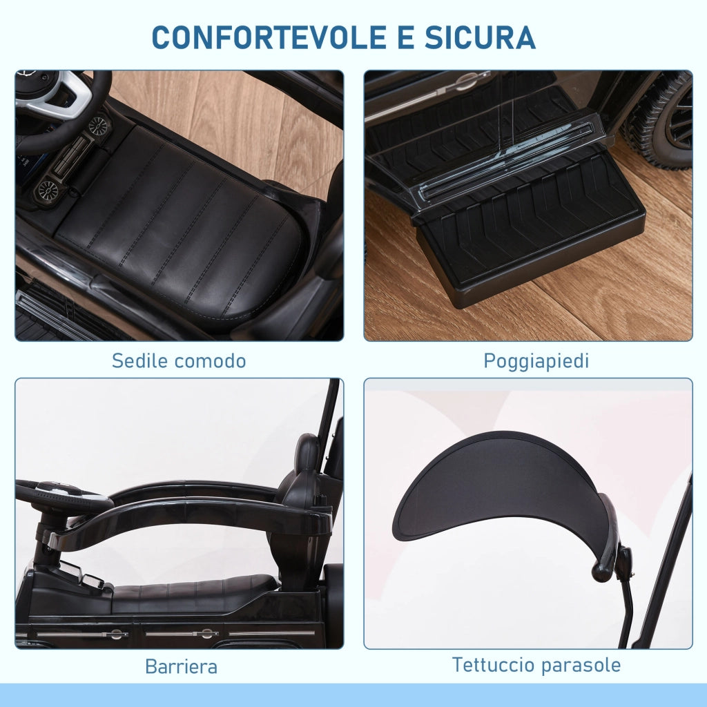 EasyComfort Macchina a Spinta per Bambini 12-36 Mesi con Licenza Mercedes, Tettuccio e Maniglia di Spinta, 85.5x40.5x95 cm, Nero