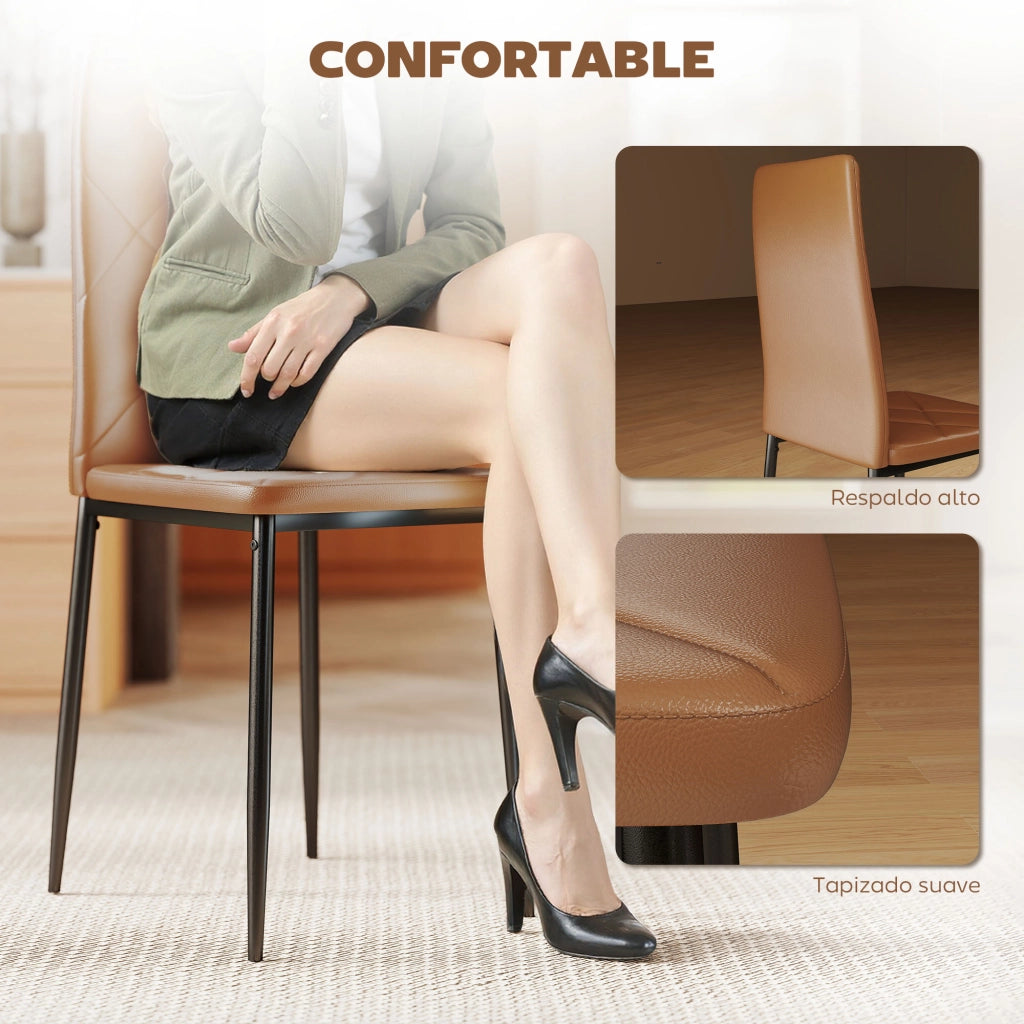 Set di 4 Sedie da Pranzo Imbottite in Similpelle con Schienale Alto e Gambe in Metallo ¨C Minimal ¨C 41x50x97 cm Marrone