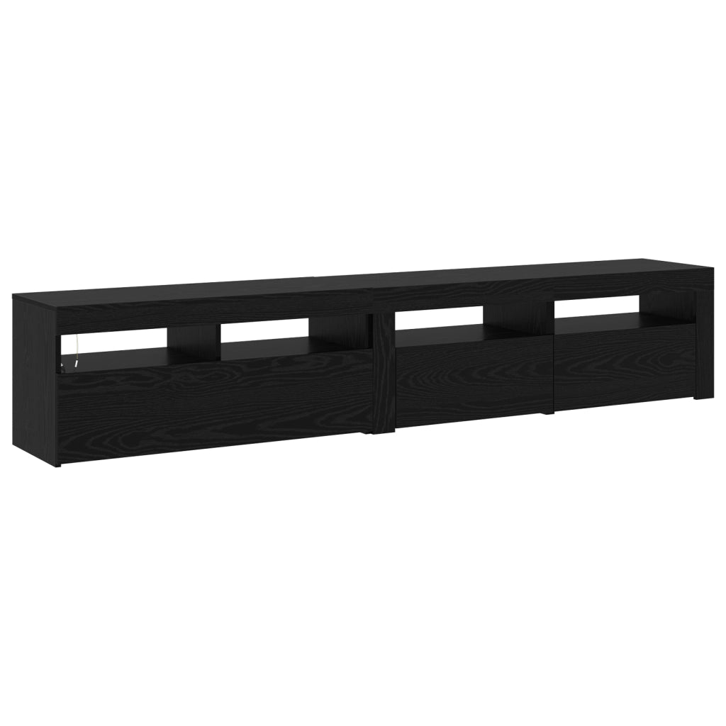 Mobile TV  2 pz con luci LED in rovere nero e legno ingegnerizzato