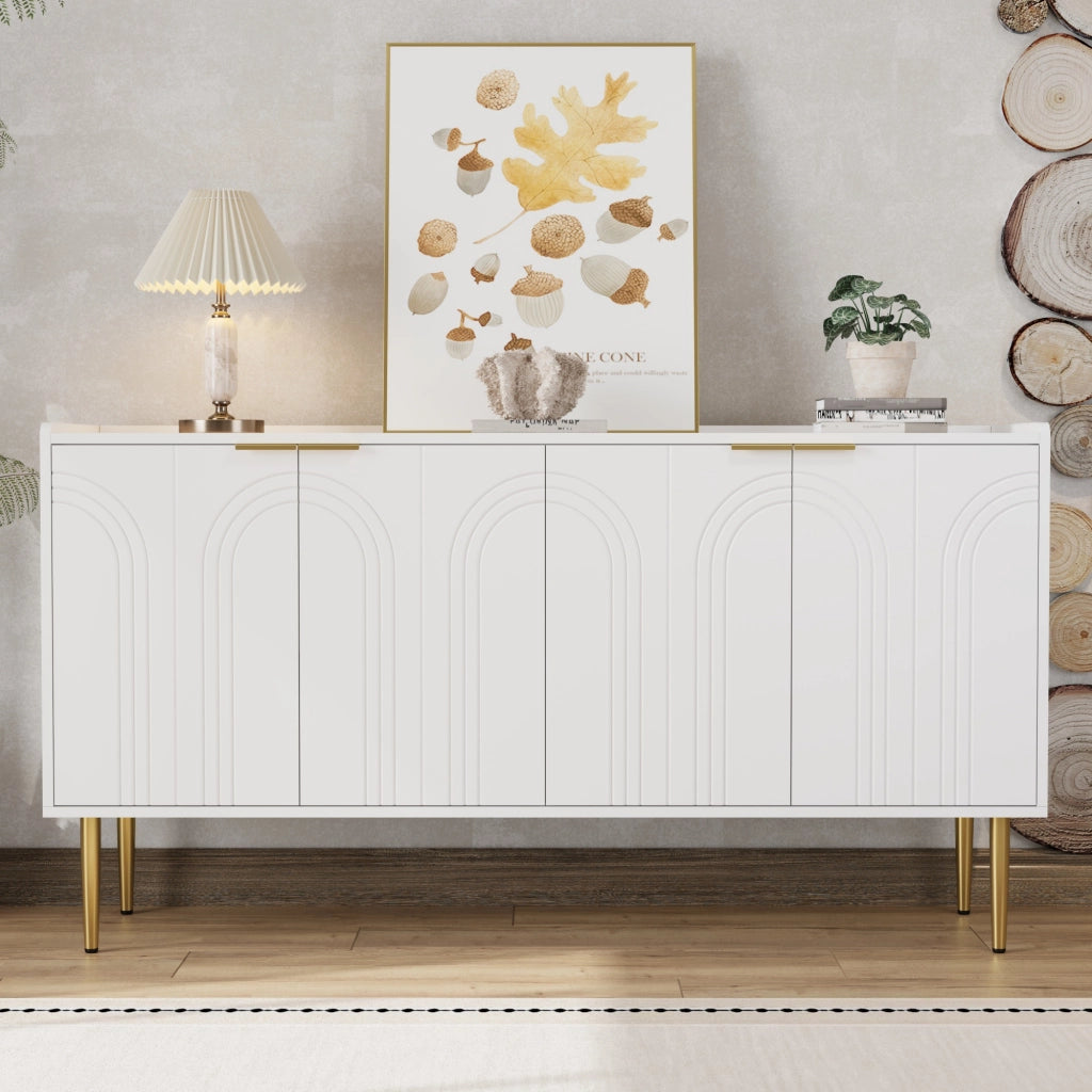 Credenza con 4 Ante e Ripiani Regolabili; Stile Lusso Moderno; in MDF; 140??38??75 cm; Bianco