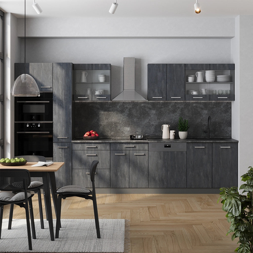 Vicco Cucina completa  Calcestruzzo nero/antracite 350 cm , PL Rovere