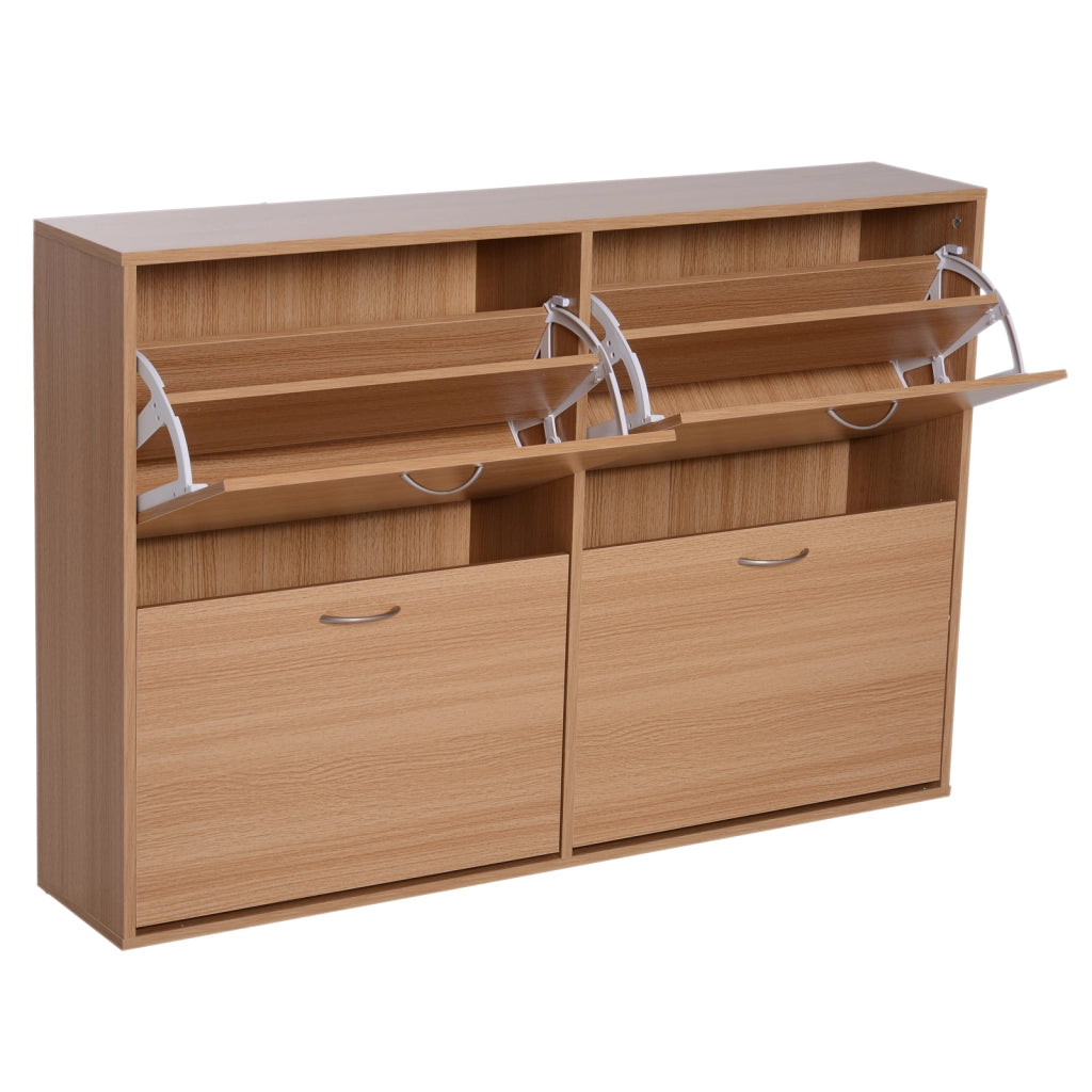 EasyComfort Scarpiera Ingresso Salvaspazio Slim con 4 Ante a Ribalte, Mobile Scarpiera Moderna per 24 Paia di Scarpe con Ripiani Regolabili, Portascarpe in Legno, 120x24x81cm, Color Legno