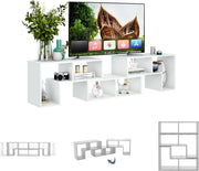 Mobile TV Soggiorno in Legno, Mobile Porta TV Liberamente Combinabile, per TV fino a 65”, Mobiletto TV Multifunzione con 6 Vani Aperti, 134 x 30 x 43 cm, Bianco (QE09327FQDE)