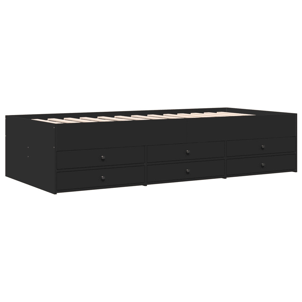 Divano letto | Sof¨¤ letto | Letto singolo con Cassetti senza Materasso Nero 100x200 cm