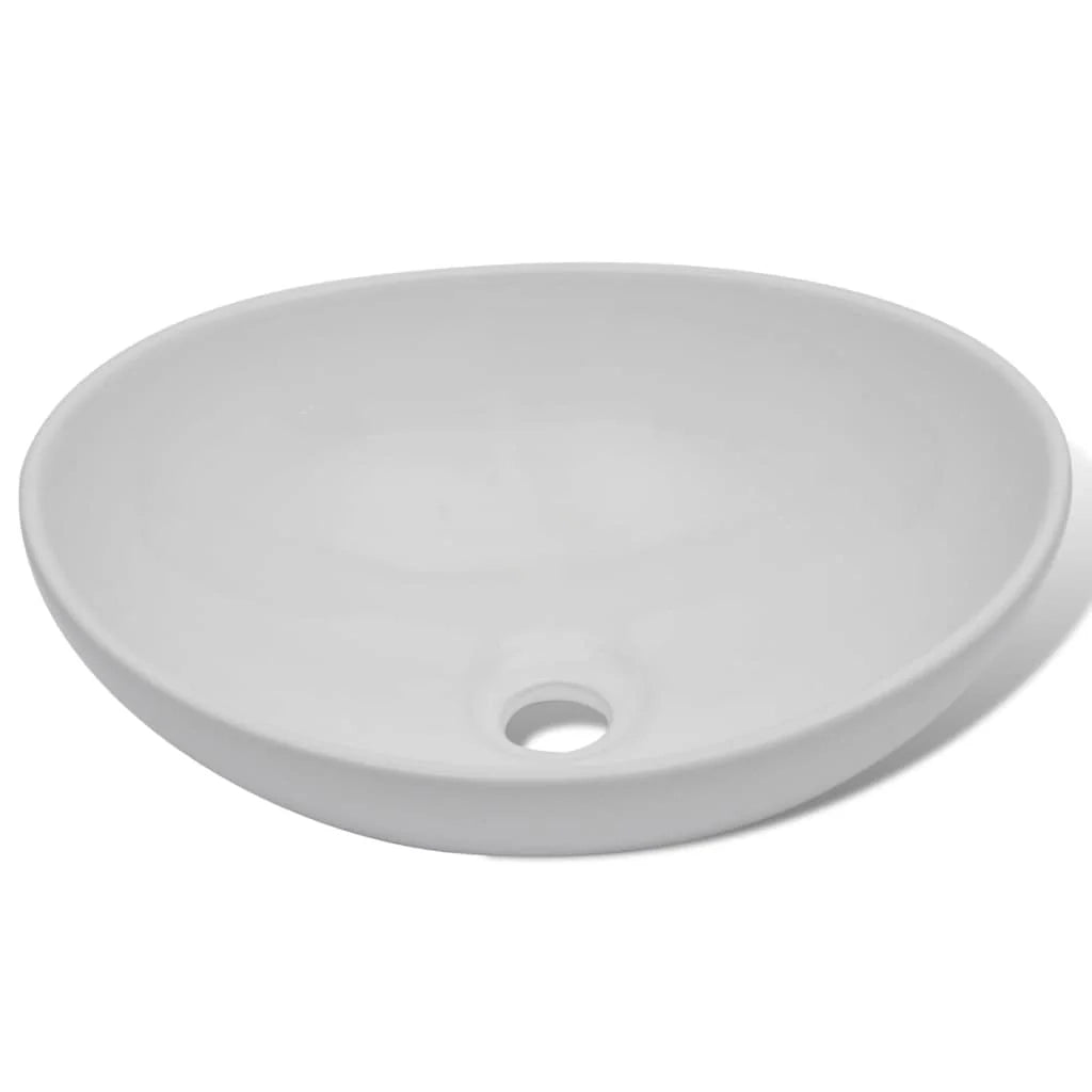Lavandino da bagno con miscelatore ovale in ceramica bianca 02_0002843