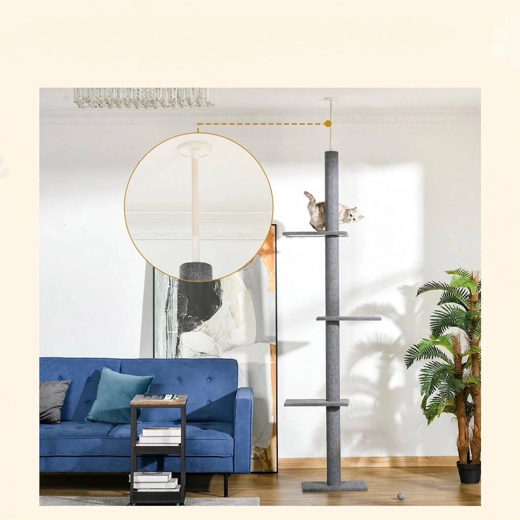 Albero Tiragraffi per Gatti a Soffitto Regolabile 228-260 cm Grigio