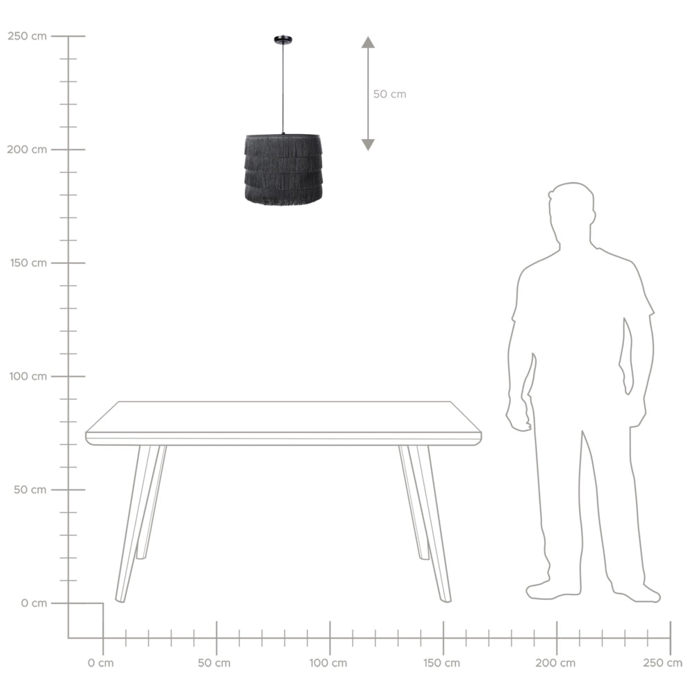Lampada a sospensione in tessuto poliestere nero con frange Design moderno Luce per il soggiorno