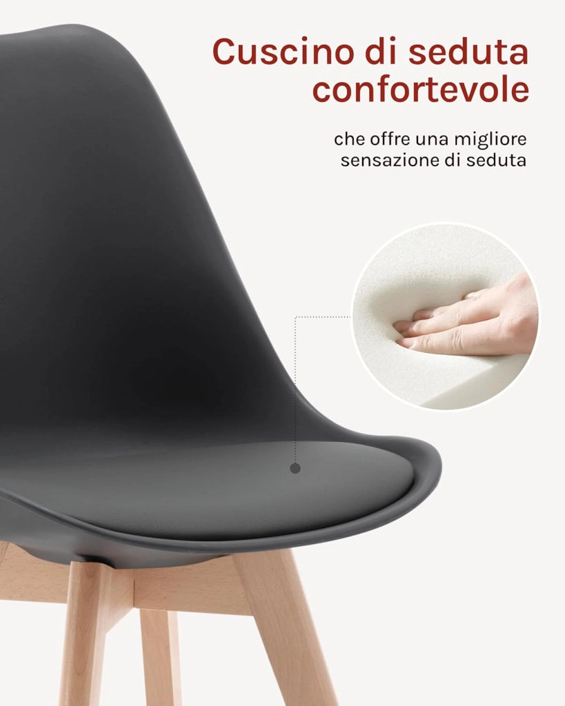 Sedie da Pranzo Set di 4, Sedie da Cucina, in Legno Massello e Pelle Sintetica, Capacità di Carico 150 kg, Grigio, BH29gr-4