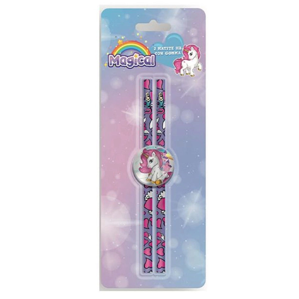 Trade Shop - Set 2pz Matite Hb Con Gomma Rotonda Grafica Magico Unicorno Cancelleria Bambine 737908 -