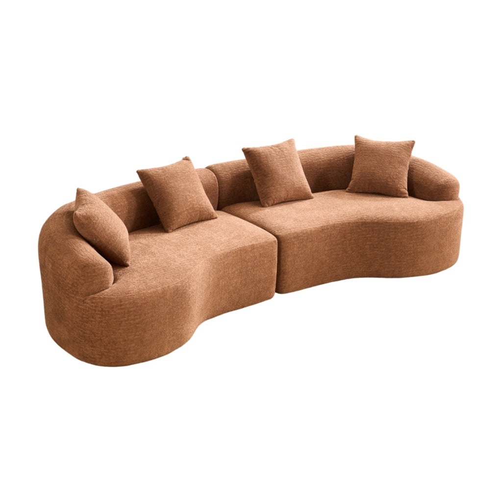 Divano curvo modulare 4 posti in chenille color caramello