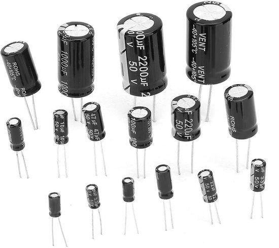 Set di condensatori elettrolitici - 150 pezzi - Capacità elevate - Nero - Valori diversi - Adatto per elettronica - Assortimento