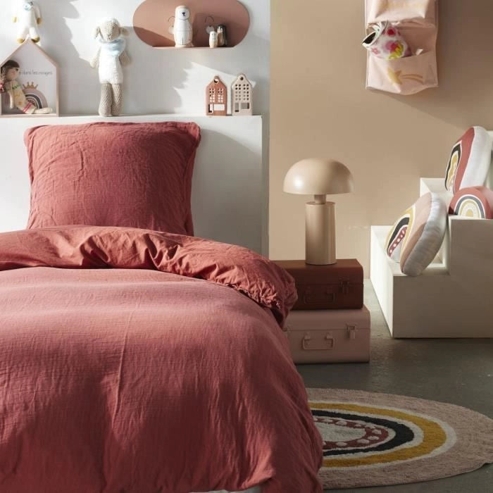 Completo letto - TODAY - 123334 - 1 persona - 140x200 cm - Garza di cotone tinta unita - Terracotta