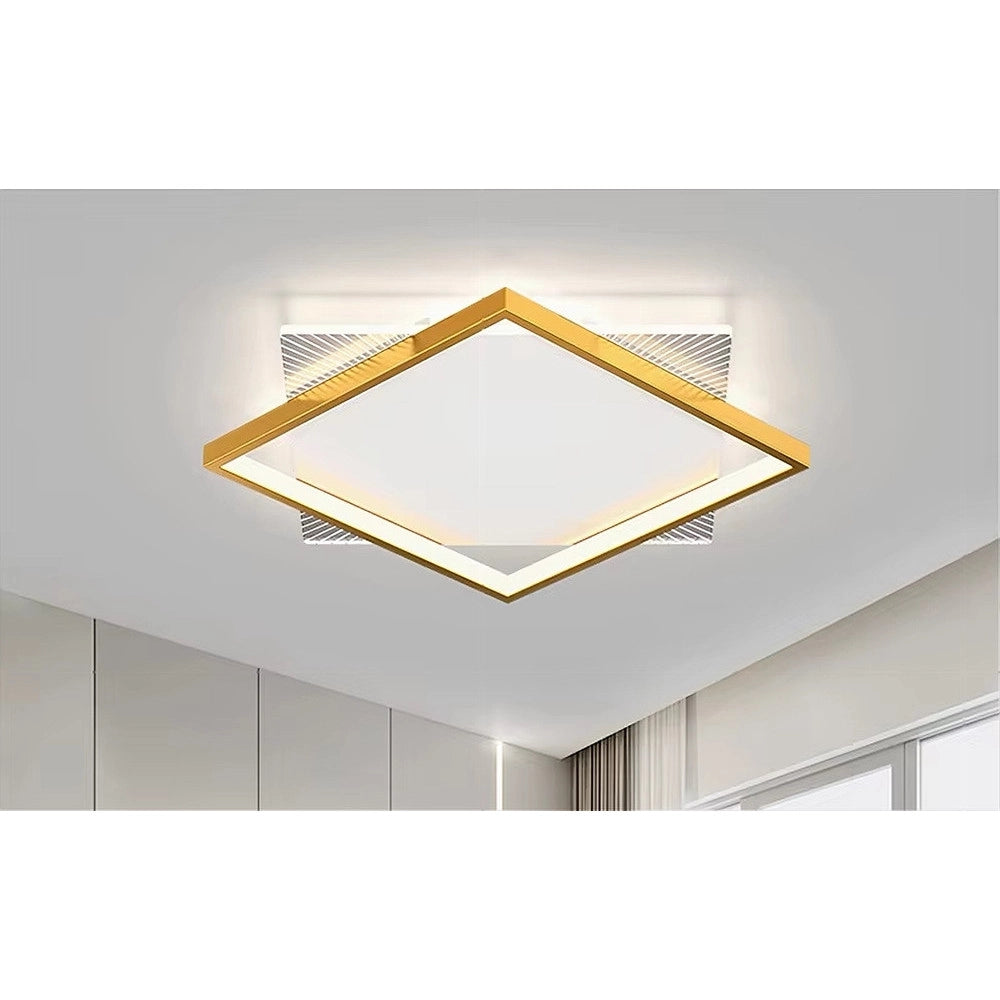 Trade Shop - Plafoniera Led 30 W Quadrata Oro Moderno Lampadario Soffitto Luce Naturale 71033 -