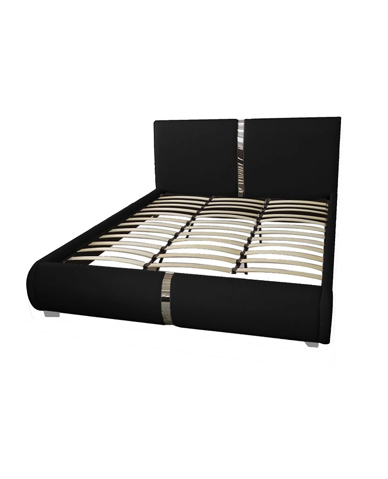Letto Matrimoniale Due Piazze Ecopelle Nero e Acciaio 225x194cm