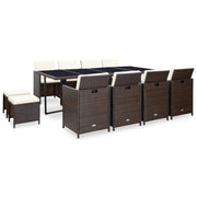 Set da Pranzo da Giardino 13 pz con Cuscini Polyrattan Marrone cod mxl 38889
