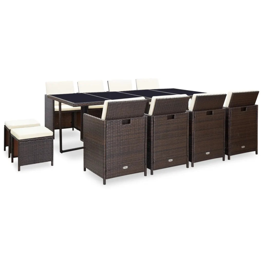 Set da Pranzo da Giardino 13 pz con Cuscini Polyrattan Marrone cod mxl 38889