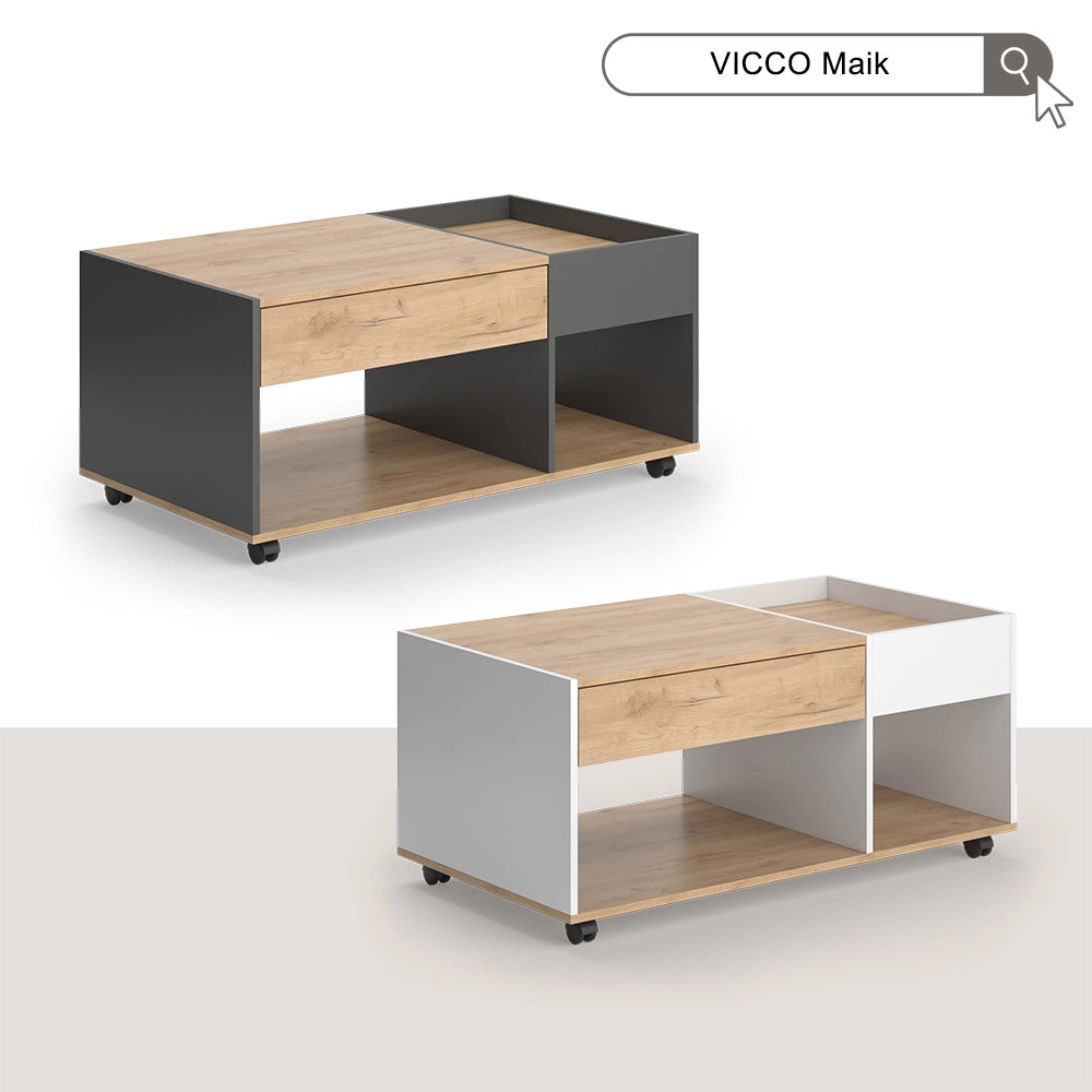 Vicco Tavolino Quercia dorata/bianco 110 x 60 cm con cassetto