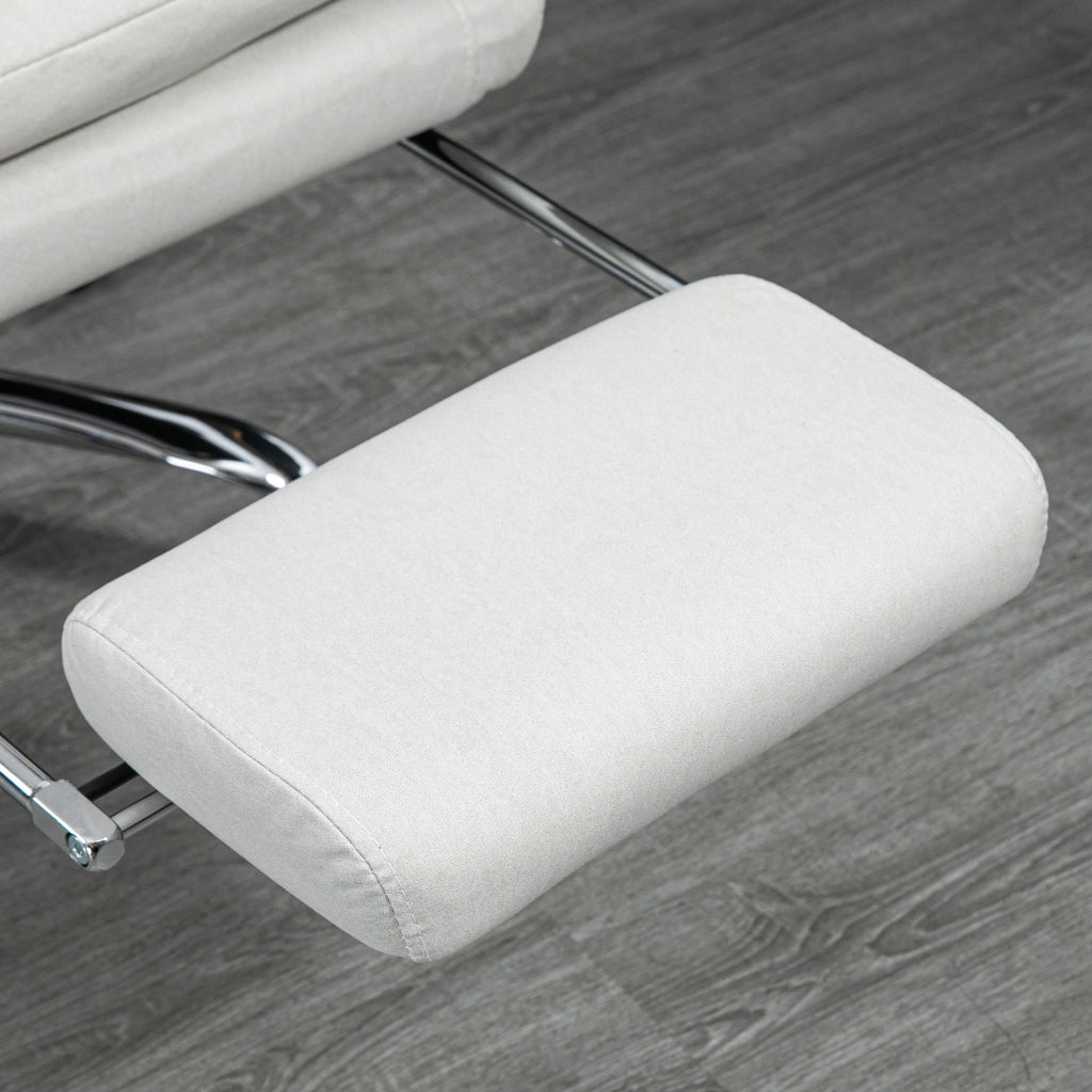 Sedia da ufficio massaggiante schienale reclinabile 135° e poggiapiedi in poliestere bianco crema 65 × 72 × 109-117 cm
