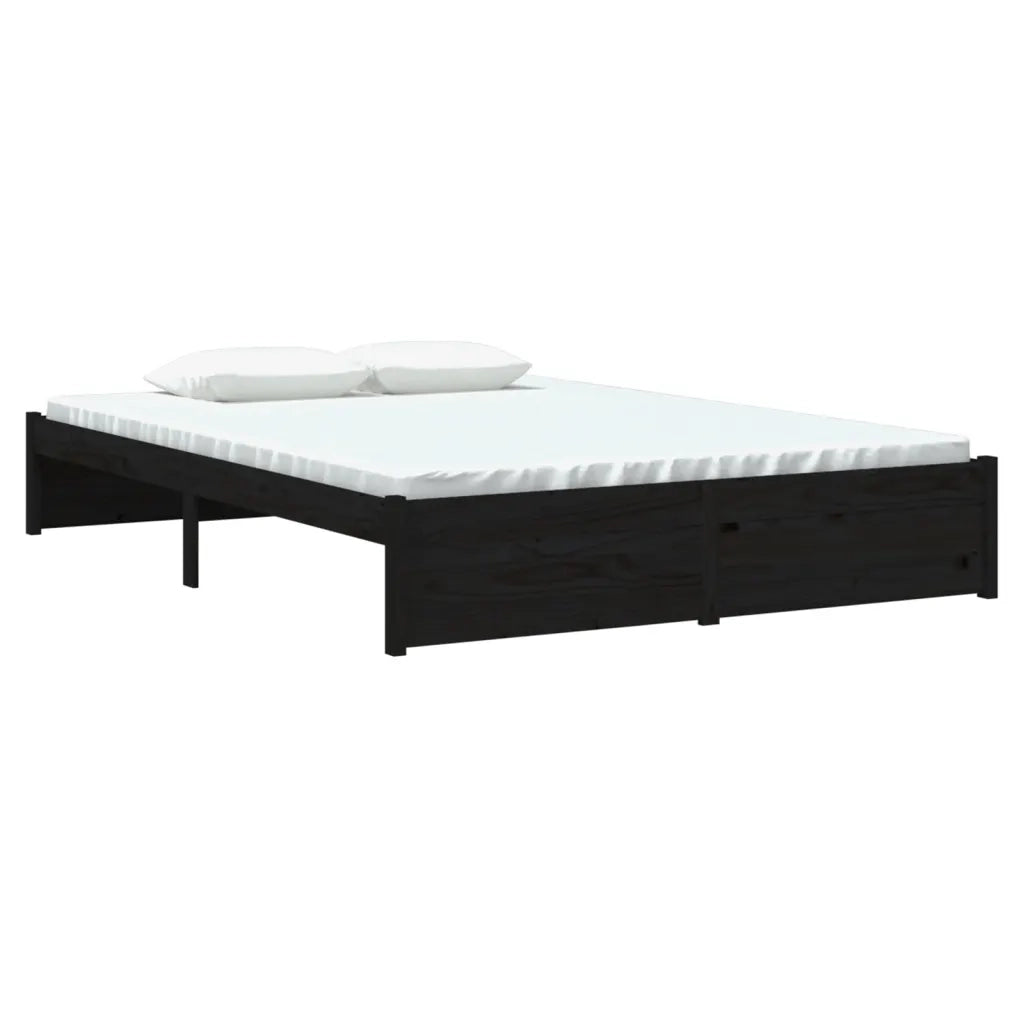 Letto matrimoniale | Letto per adulti | Giroletto Nero in Legno Massello 140x190 cm
