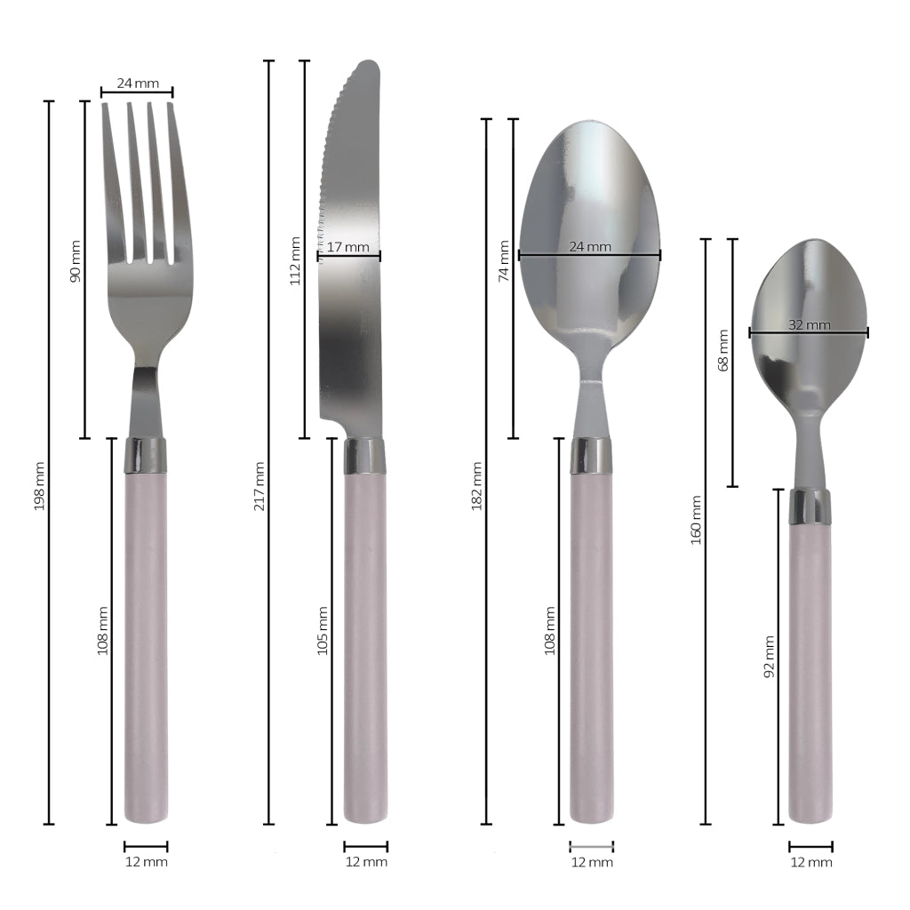 Servizio 24 Pezzi Posate Tavola Acciaio Inox Manici Colorati Tinta Unita Colori Moderni 6x Forchetta Coltello Cucchiaio Cucchiaino Lavabili Lavastoviglie Certificate Contatto Alimenti - Glicine