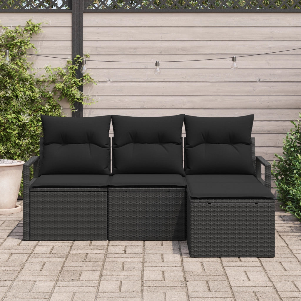 Set di divani da giardino  a 4 pezzi con cuscini Nero Polirattan