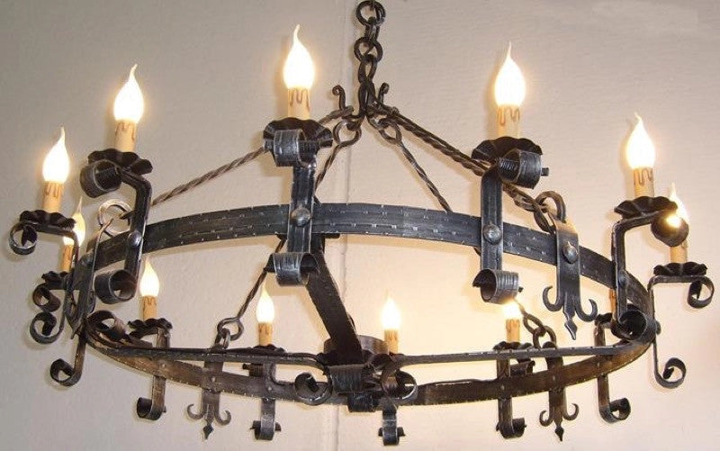 LAMPADARIO FORGIA 12 LUCI IN FERRO BATTUTO LANTERNA APPLIQUE LAMPIONE LAMPADE