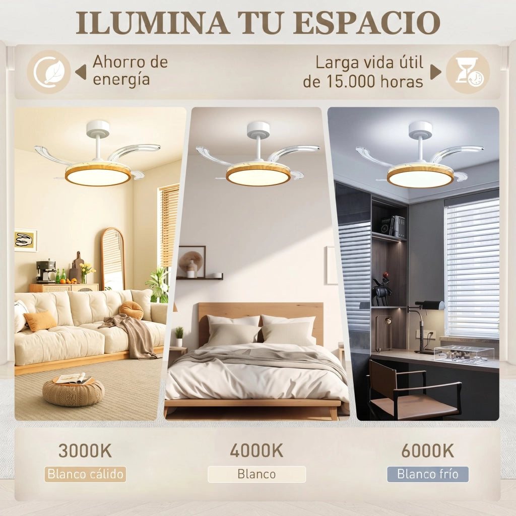 Ventilatore a Soffitto con Luce LED 80W DC Reversibile Telecomando 6 Velocit¨¤ Timer ?95 cm ¨C zephmum ¨C Naturale
