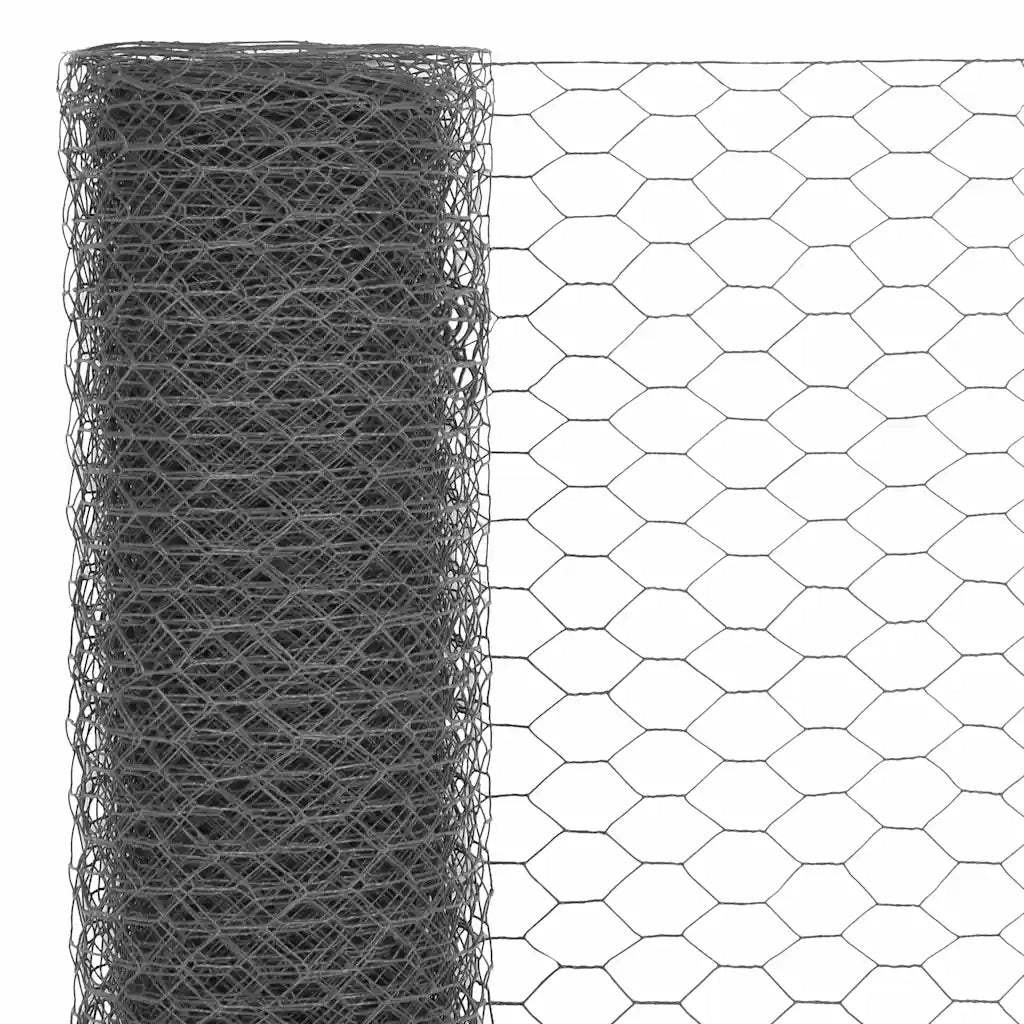 Recinzione in Rete per Pollaio in Acciaio e PVC 25x1,2 m Grigia 143290