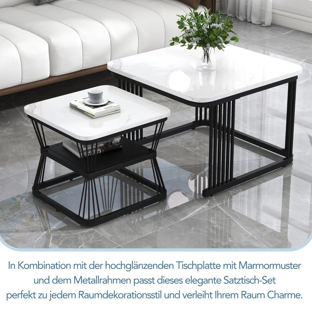 Set di 2 tavolini moderni bianchi con effetto marmo