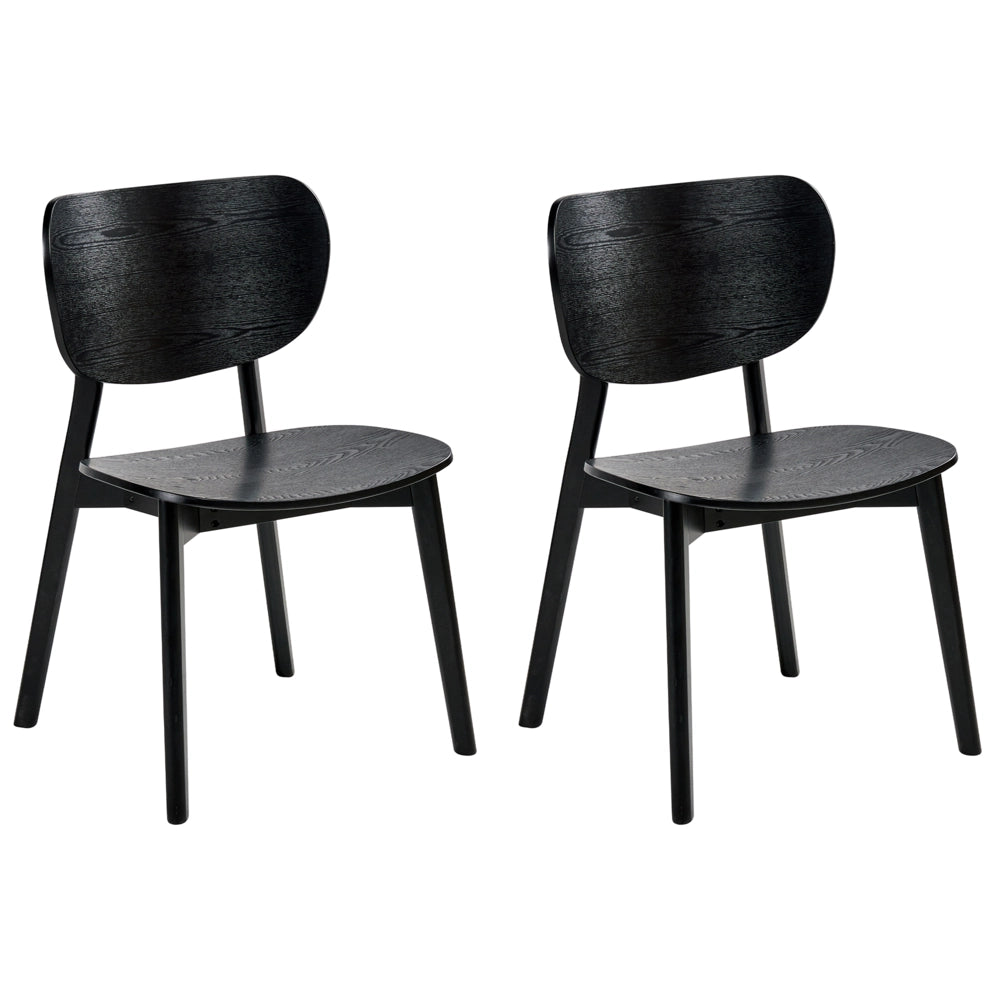 Set di 2 sedie da pranzo con struttura in legno di gomma nero, senza braccioli, design minimalista
