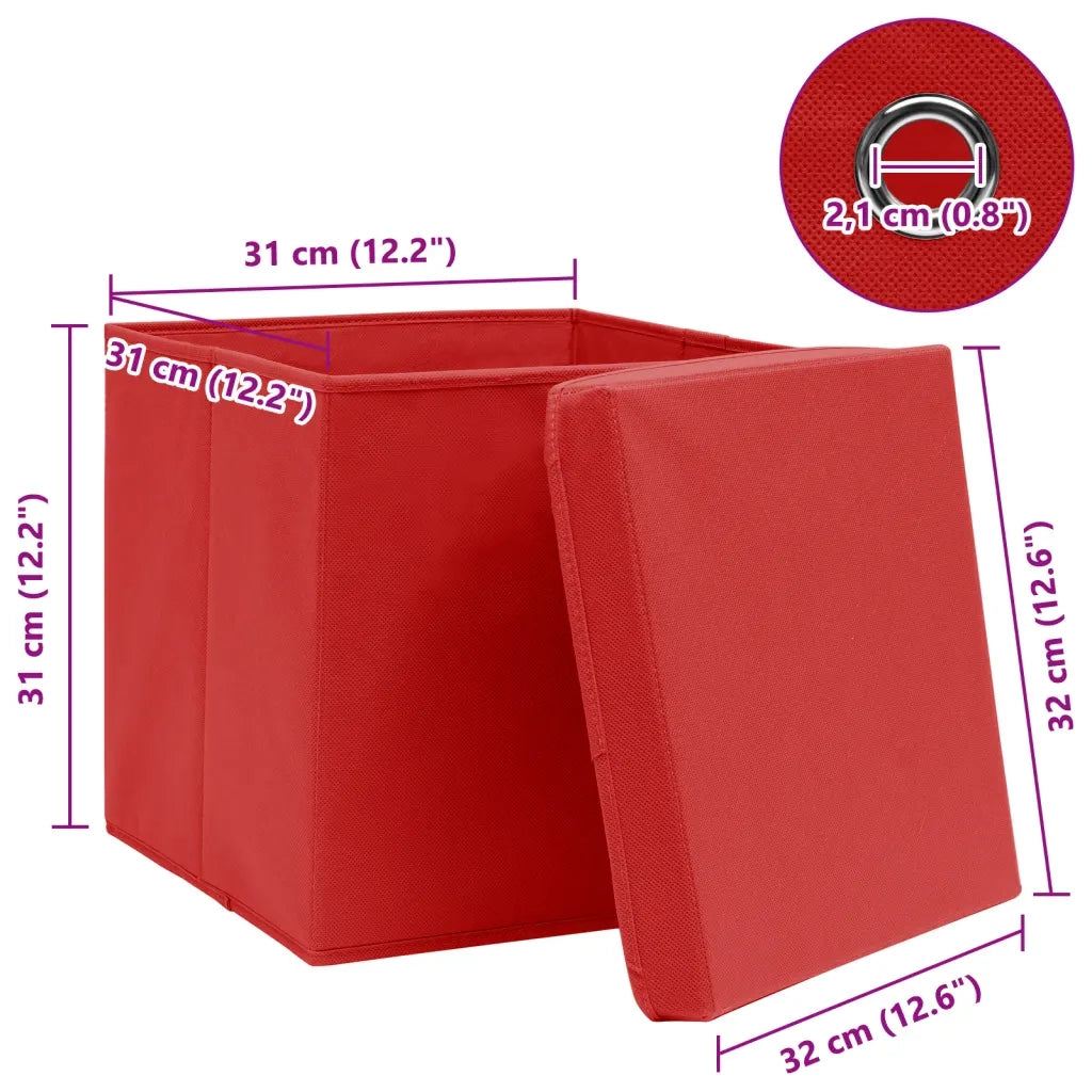 Scatole Portaoggetti con Coperchi 4pz Rosse 32x32x32 cm Tessuto 288362