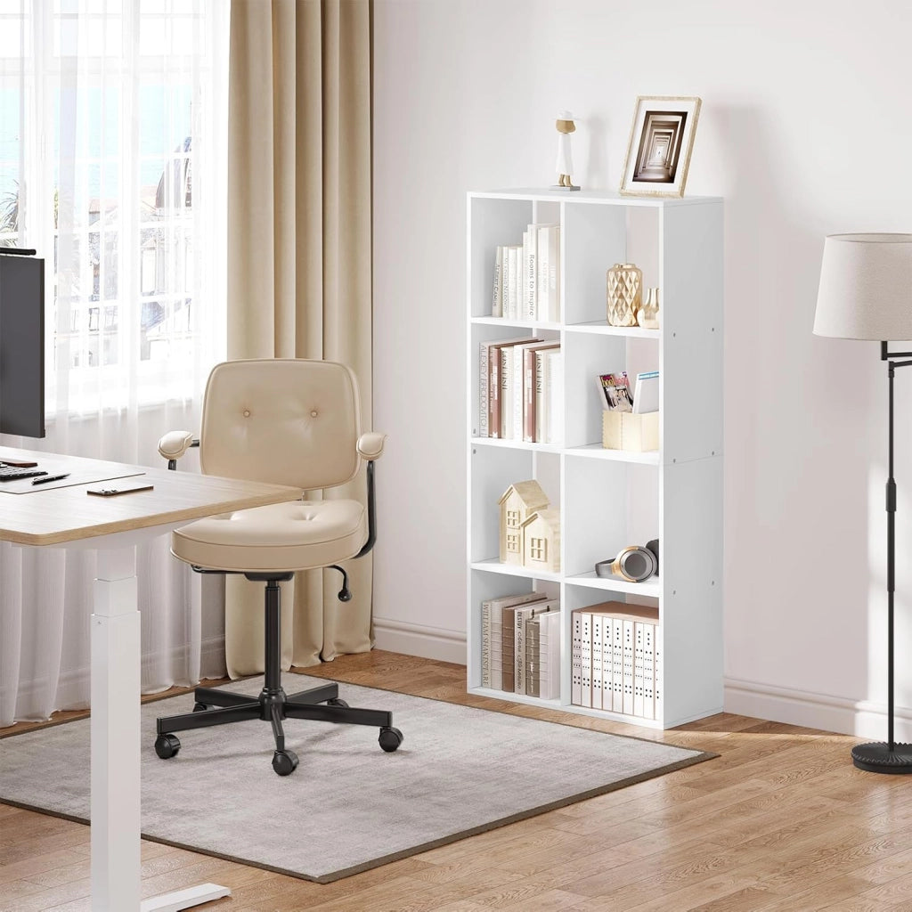 Scaffale da Soggiorno a 4 Ripiani, Libreria in Legno Salvaspazio con 8 Cubi Portaoggetti, Mobile Multiuso Moderno Bianco, per Studio, Camera da Letto, Cucina, Ufficio, 71x29x140.5cm