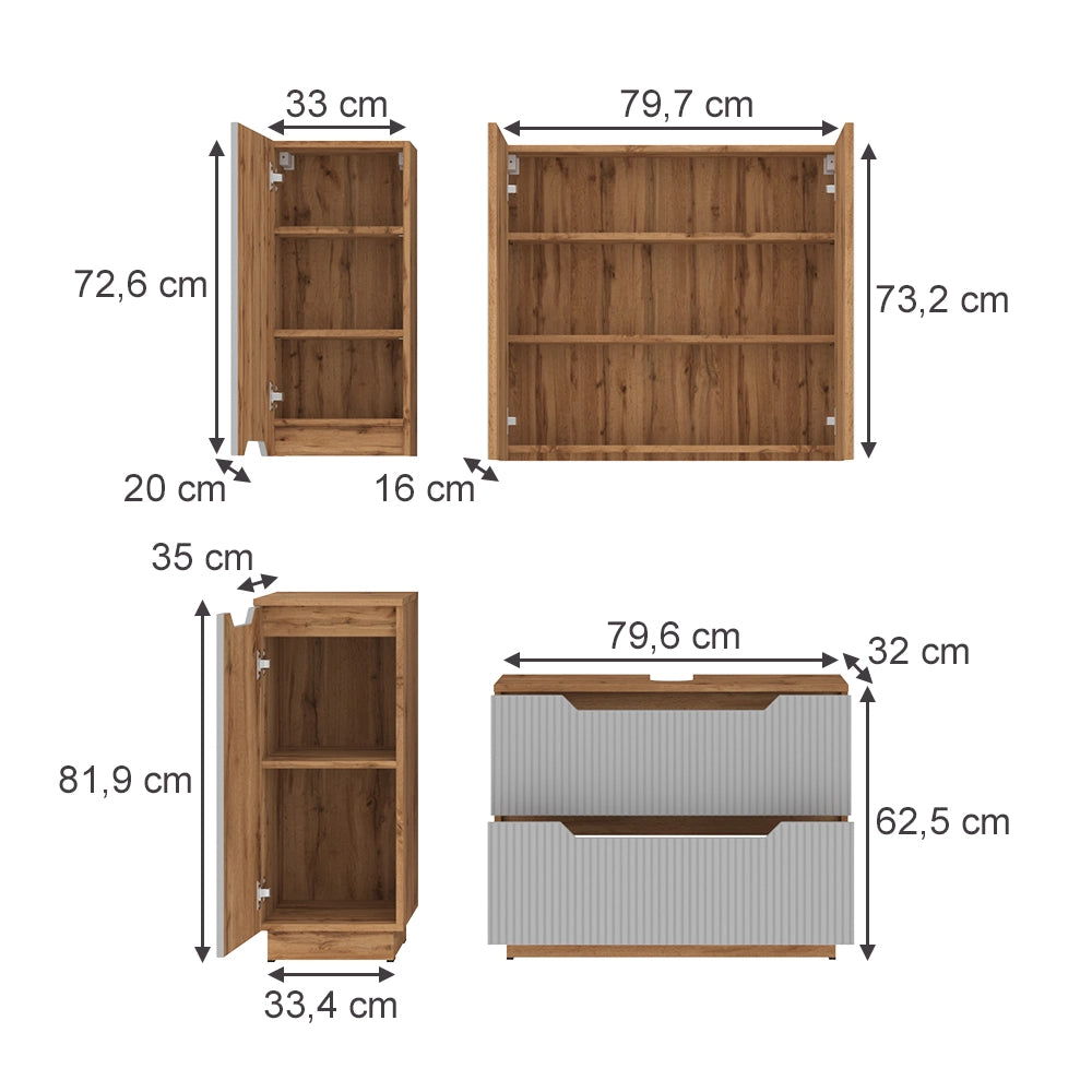 Vicco Set di mobili da bagno Rovere/grigio a righe 4 parti