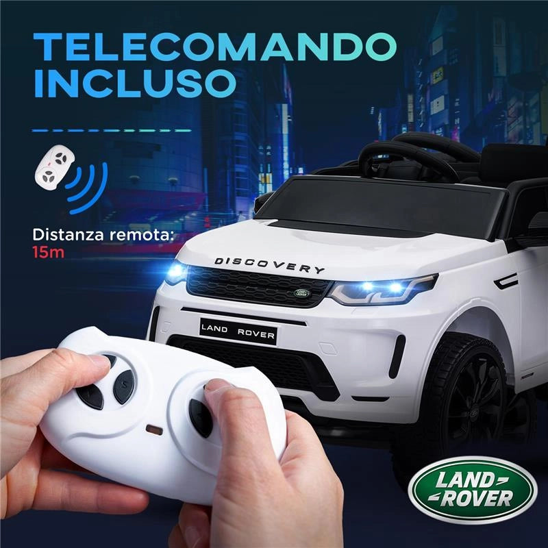 MACCHINA ELETTRICA PER BAMBINI A LICENZA LAND ROVER CON FARI CLACSON E CINTURA106X65.5X51 CM BIANCO