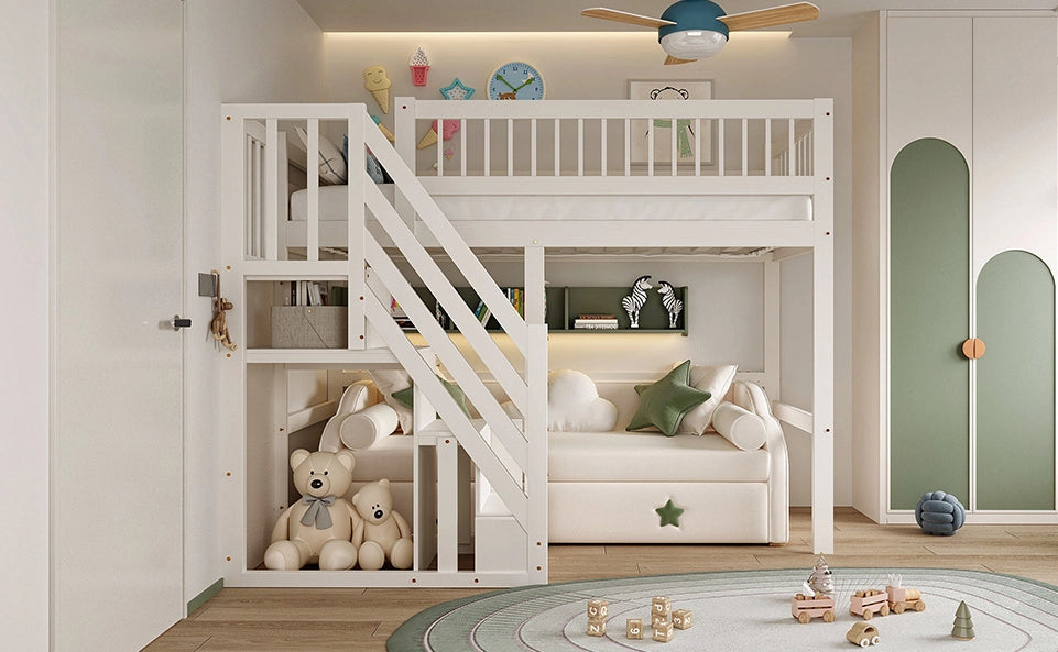 LETTO singolo 90x200 cm con scala contenitore, bianco
