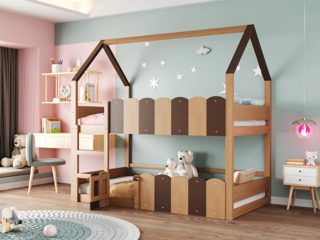 letto a castello in legno colore legno naturale 90 x 200 cm