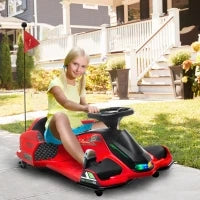 Go Kart Elettrico per Bambini 8-12 Anni Velocità 3-8 km/h per Drifting con Luci e Musica, Rosso