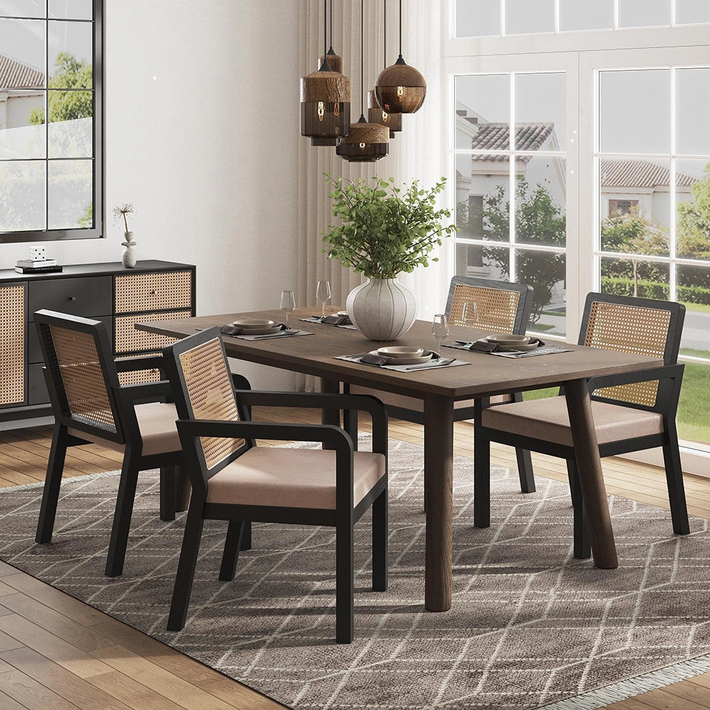 Sedia da pranzo in velluto di alta qualit¨¤ - Xylo - 2 pezzi, schienale in rattan, piedi in gomma