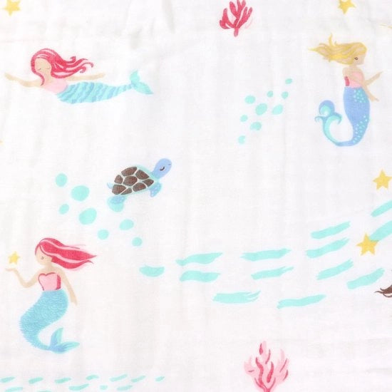 Deken Mousseline per Bambini, 6 strati, Cuscino, Cotone, 110 x 110 cm, Sacchetto di Immersione, Set di Bagnata per Neonati, Ragazzo o Ragazza (Sirena del Mare)