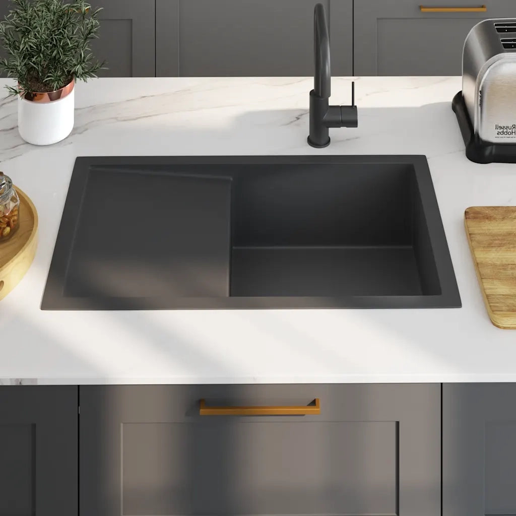 Lavello da Cucina Lavorato a Mano Nero Acciaio Inox