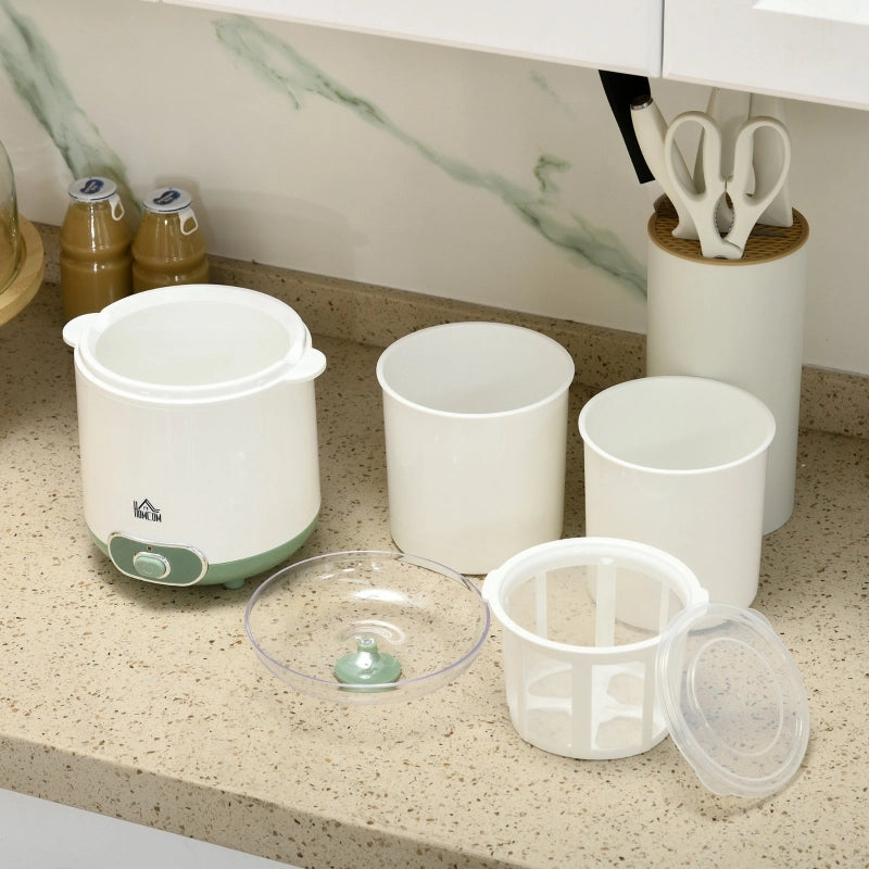 Yogurtiera da 1,5 L, con setaccio e coperchio, 20 W, ideale per yogurt greco, per 3-5 persone, dimensioni 19,5x17,5x21,4 cm, colore bianco.