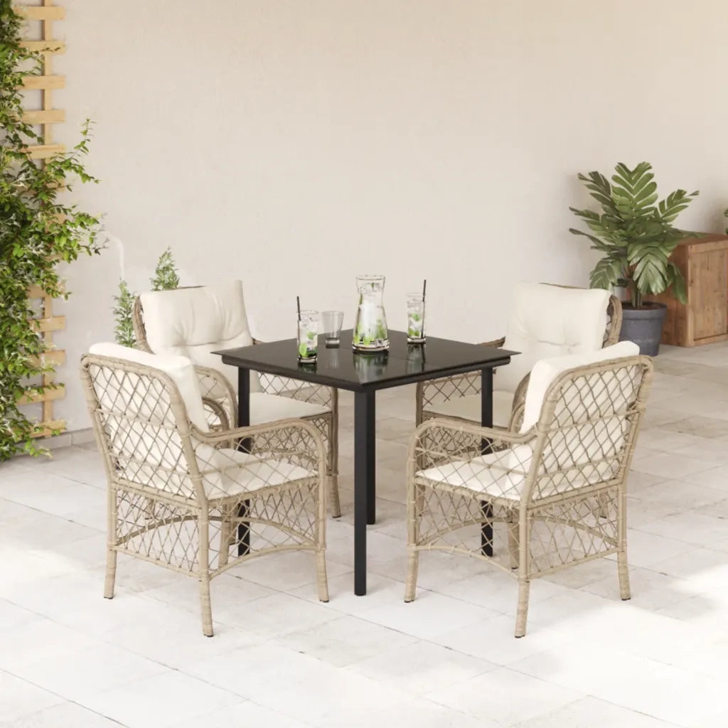 Set da Pranzo da Giardino 5 pz con Cuscini Beige in Polyrattancod mxl 112679